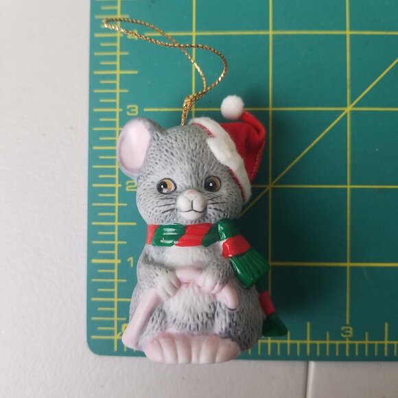 VTG Mouse Bells Bisque Porcelain‎ Christmas grey green red scarf - Picture 8 of 8